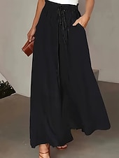 preiswerte weites Bein und hohe Taille-Damen Weites Bein Chinos Hosen Hose Urlaub Streetwear Lässig Lang Mittlere Taillenlinie Tupfen Tasche Elastischer Bund Bequem Unelastisch Täglich Outdoor Urlaub Hellgrau Dunkelgrau Schwarz Rot Sommer