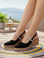 preiswerte Keilsandalen-Schwarze Slingback-Keilsandalen für Damen – bequeme Espadrille-Sandalen mit Strassriemen, perfekt für Urlaub, Strand und lässige Sommerausflüge