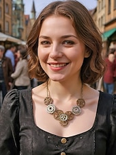 levne Příslušenství-Dámský náhrdelník na Mardi Gras ve stylu steampunk s ozdobami - průmyslový kovový šperk pro karneval a tematické převleky