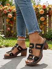 olcso Kényelmes szandálok-Női zöld blokk sarkú, hétköznapi szandál, tartást adó, párnázott talpbetéttel, stabil középsarkú kialakítással mindennapi viseletre, városi sétákra, utazásra és társasági eseményekre.