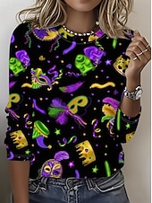 levne Dámské Mardi Gras Oblečení-Karnavalové dámské tričko s potiskem grafika geometrické vintage stylové moderní dlouhý rukáv klasický výstřih běžné topy denní víkendový potisk purpurová léto jaro