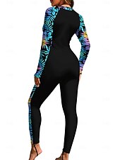 abordables Rash Guards Une Pièce-Femmes Standard Maillot Anti UV Rashguard intégral Maillot de bain Floral Tropical avec soutien-gorge intégré ​fermeture éclair sur le devant Protection Solaire UV Couvrant UPF50+ manche longue Coque