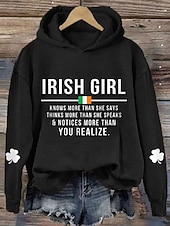 cheap St Patrick's Hoodies &amp; Sweatshirts-St. Patrick Women's Pullover Hoodie Sweatshirt Graphic Letter Casual Long Sleeve Hooded Regular Tops Casual Dailywear Sports Black Green Gray Fall