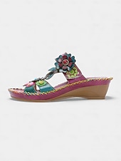 cheap Sandalias deslizantes-Women's Purple Genuine Leather Floral Wedge Sandals | Soft Comfort  Open Toe Sandals for Walking, Garden Party &amp; Casual Daily Wear