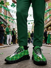 cheap Men's Shoes-Men's St. Patrick's Day Sneakers – Fun Green Shamrock and Argyle Pattern, Lightweight, Ideal for Celebrations and Festive Occasions