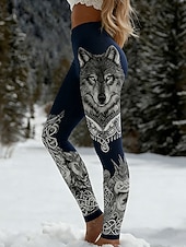 olcso Viking nyomtatás-Női Leggingek Szabadság Szüret Etnikai stílus Teljes hossz Magas derék Grafika Állat Mekano Kényelmes Nyúlós Napi Otthon Szabadtéri Fekete Fehér Tengerészkék Kék Tavasz Ősz Tél Karcsúsított