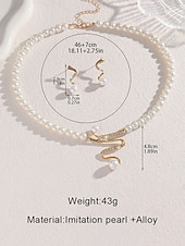 ieftine Nuntă ACC-Set de bijuterii pentru femei cu colier și cercei din perle artificiale, design elegant inspirat de șarpe, stil clasic de mireasă, pentru mirese, invitați la nuntă, petreceri de seară și banchete formale