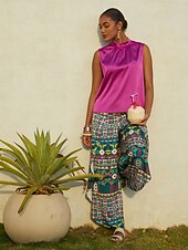 levne Umělecké a designové blůzy-saténový top bez rukávů se širokými rameny, ležérní, dovolená