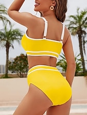 preiswerte Bikini-Sets-Damen Bikini 2-teilig Badeanzug Farbblock Hohe Taille Schlank Rückenfrei Urlaub Strandbekleidung Streifen V-Ausschnitt Ärmellose Badeanzüge