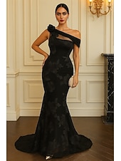 cheap Mermaid Evening Dresses-Mermaid Trumpet Floor Length Beaded Eembroidered Formal Dresses Mother of the Bride Dress Evening Gown Formal Dress Elegant Vintage Sleeveless One Shoulder Wedding Formal Lace with Floral Print