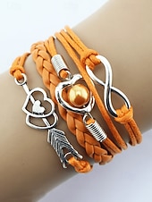 levne Valentýna-Dámské náramky z bohémské slitiny a umělé kůže, vícebarevné s přívěsky ve tvaru srdce a nekonečna – ideální na Valentýna i pro běžné nošení