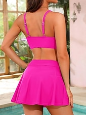 Недорогие Бикини-Женский бикини из 2-х частей Купальник Юбка Узкий Без спины Отпуск Пляжная одежда Полосатый V-образный вырез Без рукавов