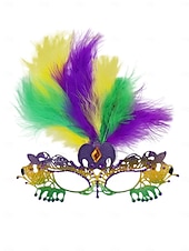 levne Příslušenství-Dámská pírková benátská maškarní maska - Barevný laserem vyřezávaný kostýmový doplněk pro karnevalové párty cosplay a oslavy