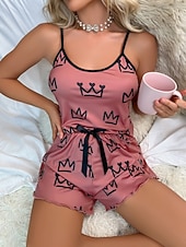 halpa Ystävänpäivä Uni &amp; Lounge-Naisten Yöpukusarja Vapaa-aika Mukavuus Kuvitettu Joustava vyötärö Nauhatoppi Shortsit Päivittäin Koti Hihaton hihnat Sininen Musta Punastuvan vaaleanpunainen Kesä Kevät Normaali