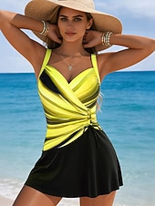 Недорогие Плавающие-Жен. Купальники Купальники Высокий вырез купальник Рюши Отпуск Винтаж Омбре Графика V-образный вырез Без рукавов Купальники