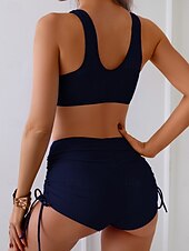 abordables Conjuntos de bikini-Bikini de mujer de 2 piezas bañador bragas delgadas espalda descubierta vacaciones playa ropa color sólido cuello en v sin mangas trajes de baño