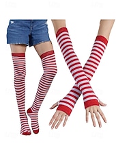 abordables Accessoires-Ensembles de chaussettes et gants à rayures montantes Mardi Gras pour femmes plusieurs couleurs design amusant et coloré parfaits pour le carnaval et les bals masqués