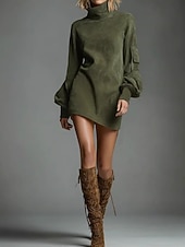 ieftine Rochie boho vestică-Pentru femei Rochie Mini Rochie teacă Rochie tip Bandage Vacanță Casual Vacanță Petrecere Stradă Fit regulat Simplu Guler Pe Gât Negru Maro Verde militar Toamnă