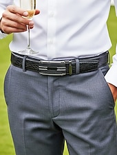 economico Matrimonio ACC-cintura da uomo in similpelle, fibbia automatica con finitura testurizzata, stile classico formale, colori nero e caffè, per matrimoni, abbigliamento da lavoro e abiti casual eleganti