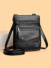 Недорогие Сумки через плечо-Женская сумка через плечо из искусственной кожи с несколькими карманами на молнии, регулируемым ремешком, доступна в нескольких цветах — идеально подходит для повседневных прогулок и повседневного использования.