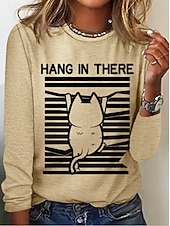 Χαμηλού Κόστους Τέχνη &amp; Σχεδίαση μπλουζάκι-Χριστούγεννα Γυναικεία Μπλουζάκι Στάμπα Γραφική Ζώο Γάτα Βίντατζ Μοντέρνα Στυλάτο Μακρυμάνικο Στρογγυλή Ψηλή Λαιμόκοψη Στρογγυλή Λαιμόκοψη Κανονικά μπλουζάκια Καθημερινά Σαββατοκύριακο