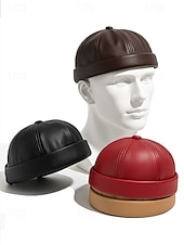 levne Pánské klobouky-Pánská čepice beanie z umělé kůže, stylový vintage design, dostupná v několika barvách pro běžné nošení i v zimě