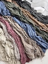 halpa Naisten huivit-Naisten puuvilla-pellavahuivi hapsutetuilla tupsuilla – boheemi tyyli, useita värejä, kevyt ja mukava arkeen ja vapaa-aikaan