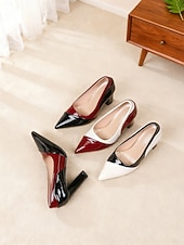 halpa Avokkaat paksulla korolla-naisten kaksiväriset lakatut tekonahkaiset lohkokorkoiset avokkaat – teräväkärkiset työkengät toimistoon, business casual -käyttöön ja arkikäyttöön