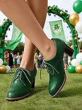 Χαμηλού Κόστους Γυναικεία παπούτσια-Γυναικεία oxfords με πράσινα τακούνια για την ημέρα του Αγίου Πατρικίου - vintage παπούτσια με κορδόνια και τακούνι για εορταστικά πάρτι και παρελάσεις