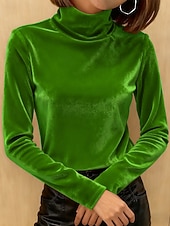 preiswerte Einfarbiges T-Shirt-Damen T-Shirt Druck Gestuft Einfarbig Grafik Elegant Vintage Mode Langarm Rollkragen Normale Oberteile Täglich Ausgehen Wochenende Wein Königsblau Purpur Gold Grün Herbst Winter