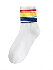 baratos Acessórios-Conjunto de meias de cano alto com listras do Mardi Gras - Pacote de 6 meias casuais em mistura de algodão estilo unissex para carnaval festival do orgulho e roupas de festa