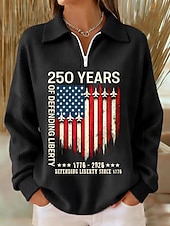 economico Magliette Giorno dell’Indipendenza-Giorno dell'Indipendenza Anniversario Americano Patriottico Felpa da Donna con Grafica Lettera Stampa Casual Maniche Lunghe Mezzo Zip Abbigliamento Quotidiano Sportivo Blu Nero Rosa Rosso Verde
