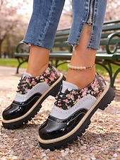 Χαμηλού Κόστους Γυναικεία Παπούτσια-Γυναικεία vintage φλοράλ πλατφόρμες brogues της δεκαετίας του 1970 – ρετρό λουστρίνι με κορδόνια από συνθετικό δέρμα για casual εξόδους, street style και καθημερινή χρήση