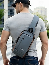 billiga Herrväskor-Herrväska i flerfärgad nylon för resor, vandring och friluftsliv - vattentålig axelväska med extern USB-port