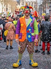 זול אביזרים-כובע ליצן של ג'סטר מרדי גרא ומערכת אף ליצן – מושלם לקרנבל ומסיבות מסכה