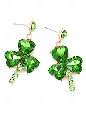  Pendientes de aleación para mujer con diseño de trébol de cristal verde, perfectos para el día de San Patricio y fiestas cotidianas, elegantes y festivos.