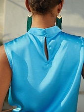 billiga Konst &amp; Design Blusar-ärmlös topp med vida axlar och stående krage i satin, avslappnad semester