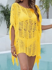 رخيصةأون قفطان-نسائي ملابس السباحة تغطية الجسم فستان السباحة ملابس السباحة مقصوص هامش العطلة ملابس الشاطئ لون الصلبة دون الكتف كم قصير بدلة سباحة