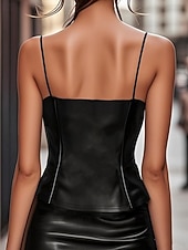 Χαμηλού Κόστους Απλή δεξαμενή-Γυναικεία Αμάνικη Μπλούζα Καμισόλ Tank Top Κουμπιά Συμπαγές Χρώμα Βίντατζ Καθημερινά Στυλάτο Αμάνικο Λαιμόκοψη V Κανονικά μπλουζάκια Καθημερινά Αργίες Ρούχα παραλίας Μαύρο Καλοκαίρι Άνοιξη