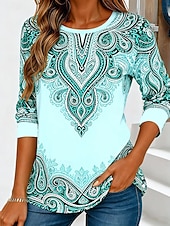 Χαμηλού Κόστους Τέχνη &amp; Σχεδίαση μπλουζάκι-Γυναικεία Μπλουζάκι Στάμπα Γραφική Λαχούρι Μοντέρνα Στυλάτο Κλασσικό Μακρυμάνικο Στρογγυλή Ψηλή Λαιμόκοψη Κανονικά μπλουζάκια Καθημερινά Σαββατοκύριακο Ρούχα διακοπών Θαλασσί