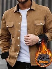 preiswerte Lässige Jacken-Herren Hemdjacke Cordjacke Freizeitjacke Jacke-Shirt Lässig Täglich Tasche Knöpfe Herbst Winter Farbblock Streetwear Täglich Umlegekragen Regulär Blau Dunkelgrau Rote Khaki Armeegrün Jacken