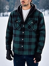 preiswerte Lässige Jacken-Herren Wintermantel Hemdjacke Fleecejacke Freizeitjacke Lässig Täglich Thermowarm Tasche Herbst Winter Karomuster Streetwear Täglich Mit Kapuze Regulär Blau Schwarz Weiß Rote Dunkelgrün Jacken