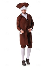 voordelige Outfits-250e jubileum VS Rococo Barok Outfits Lange Mouwen George Washington Koloniaal Onafhankelijkheidsoorlog Kostuum Voor heren Carnaval Independence Day 4 juli Volwassenen Jas Broeken Kraag