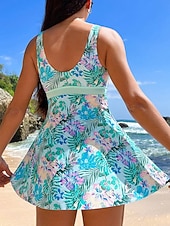 رخيصةأون السباحة-نسائي ملابس السباحة تانكيني 2 قطعة مايوه روب ملابس السباحة بدون ظهر العطلة ملابس الشاطئ ورد الرسم V رقبة بدون كم بدلة سباحة