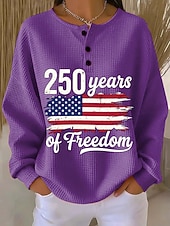 abordables Día de la Independencia Top-Día de la Independencia Aniversario Americano Patriótico Sudaderas con Capucha de Mujer Gráficas Letras Moda Casual Impresión de Manga Larga Cuello Redondo Calle Casual Botones Azul Negra Roja