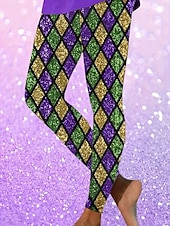levne Dámské Mardi Gras Oblečení-Carnival dámské legíny aktivní dovolená móda dlouhé vysoký pas kalhoty grafika geometrické tisk vysoký střih komfortní venkovní pohodlné elastické dovolená formální festival fialová černá zelená léto