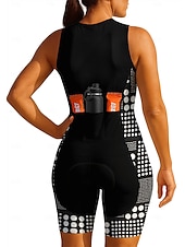 お買い得  ウィメンズトライアスロンウェア-女性用 サイクリングジャージー トライスーツ ダウンヒルジャージー ノースリーブ 夏 春 秋 ブラック 幾何学模様 波点 おかしい バイク サンスクリーン UV耐性 3Dパッド サイクリング 速乾性 スポーツ 衣類