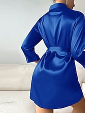 economico Camicie da notte e pigiami da donna-Per donna Camicia da Notte Casual Morbido Raso Colore Puro Allacciato Quotidiano Casa Da letto Manica Lunga Scollo a V Nero Bianco Champagne Rosa Rosso Estate Vestibilità comoda