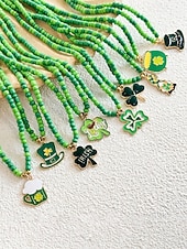 levne Příslušenství-Dámský náhrdelník s trojlístkem ze slitiny a akrylu s různými styly přívěsků, zelené korálky, ideální na Den svatého Patrika i na každodenní nošení