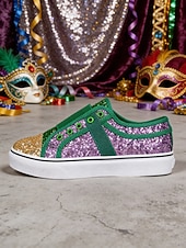 levne Dámská obuv-Dámské fialové třpytivé slip-on tenisky na Mardi Gras – Třpytivé boty pro hudební festivaly karnevalové párty a výrazné pouliční oblečení